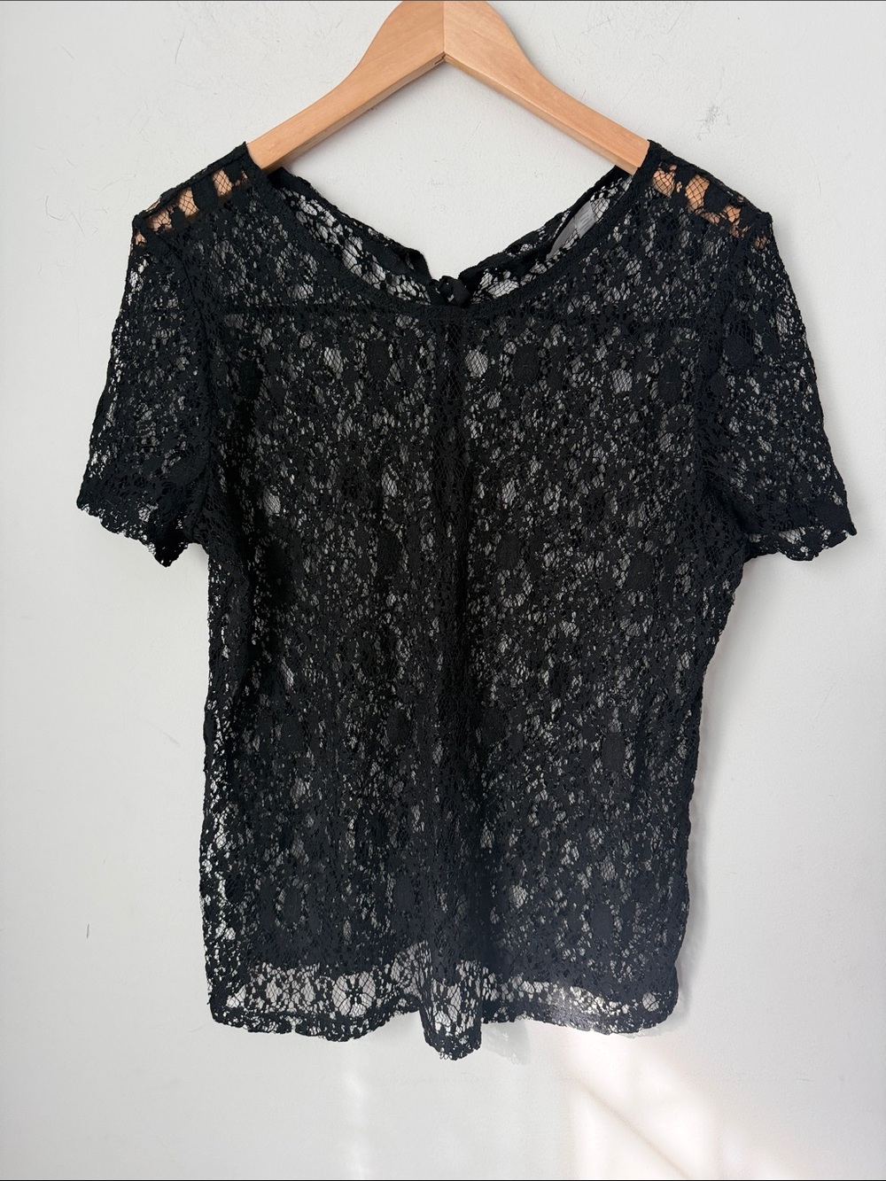 14th & Union Black Sheer Floral Lace Tie-Back Top S 🔴